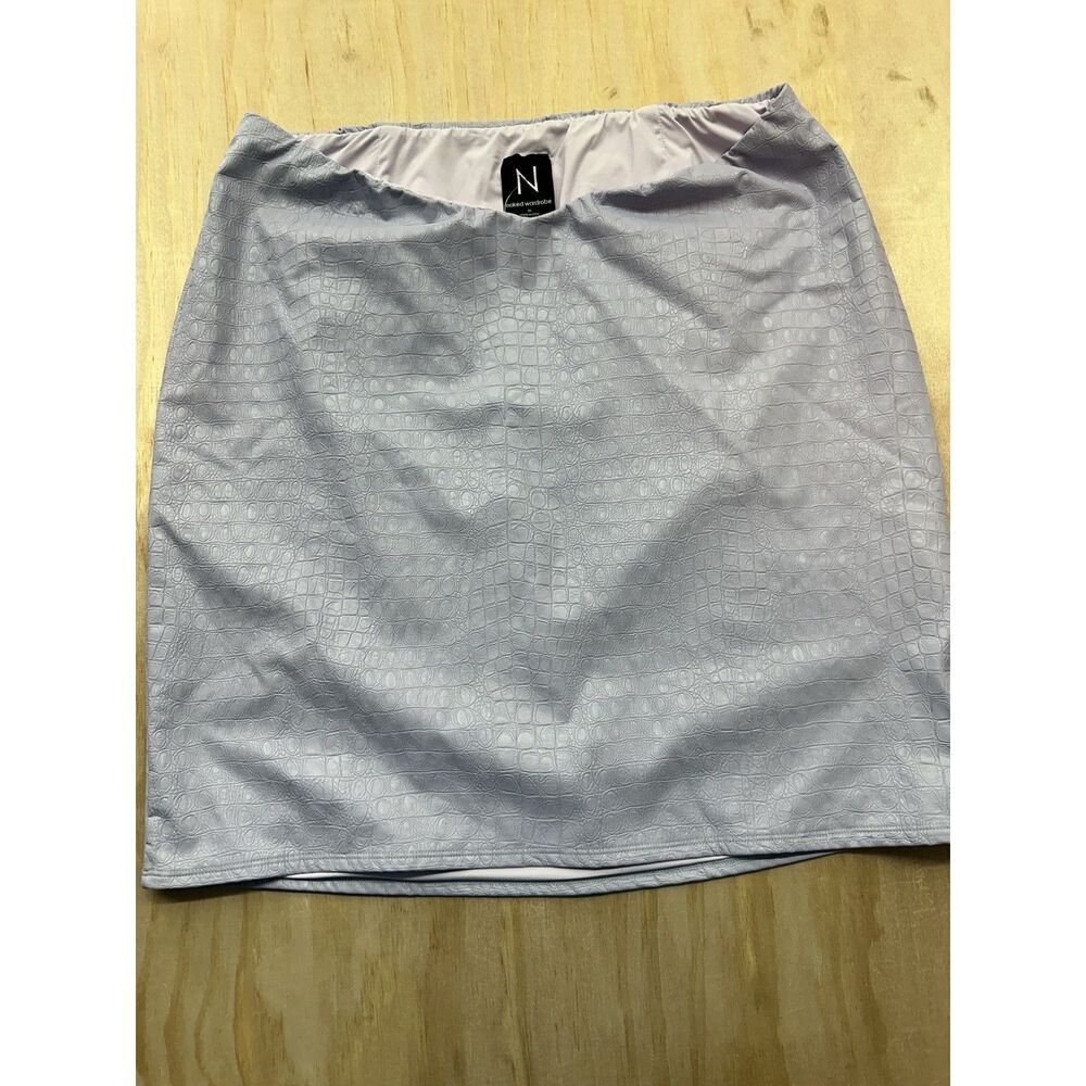 Naked Wardrobe V Band Mini Skirt 2x Lavender Faux Leather Lined Pull On NWTs
